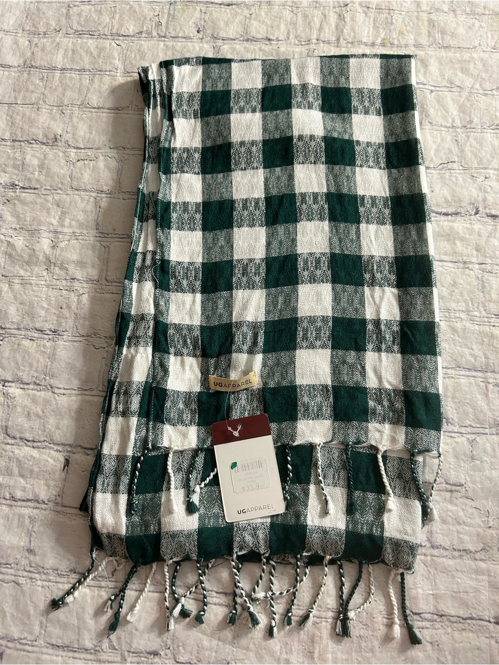 UG APPAREL UNIVERSITY GIRLS COLLEGIATE 100% VISCOSE GREEN/WHITE PLAID SCARF O/S - Picture 8 of 11